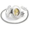 Infinite U Doppia Visualizzazione dell'Ora Scheletro Hollow Acciaio Hand-Vento Orologio Da Tasca Meccanico Argento
