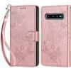 KENHONER Compatibile Cover con Samsung Galaxy S10 Plus,Premium Pelle PU Portafoglio Flip Libro Custodia Cover per Samsung S10 Plus [Protezione Completa] (Oro rosa Farfalla)