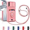 Aithne Cover Compatibile con Samsung Galaxy A50 / A30S / A50S, Slidable Protezione Fotocamera, 360°Anello Support Slot Schede Cordino Collana Necklace Silicone Case - Pink