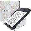 kwmobile Custodia protettiva in ecopelle per e-reader Kobo Libra H2O - Custodia a libro per e-reader in nero/multicolore - Mappa del mondo