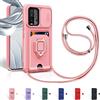 Aithne Cover Compatibile con Xiaomi Redmi Note 9 4G/Redmi 9T/Redmi 9 Power/Poco M3, Slidable Protezione Fotocamera, 360°Anello Support Slot Schede Cordino Collana Necklace Silicone Case - Pink