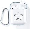 AKABEILA Cover AirPods Case, compatibile con AirPods 2 e 1 cover trasparente custodia protettiva per AirPods 2 Case (LED anteriore visibile) con moschettone antiurto e motivo carino, gatto