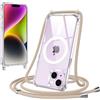 Jrkvniv Magnetica Trasparente Cover per iPhone 14 Plus con Cordino, Compatibile con Magsafe, Ultra Sottile Silicone TPU Antiurto Custodia con Collana Laccio rimovibile per iPhone 14 Plus, Cachi