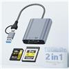 Quanlex Lettore di schede CFexpress Type B & SD con USB 3.2 Gen 2 10Gbps, USB-C/USB-A 2-in-1,CF express reader compatibile con Windows/Mac/Linux/Android, per iPhone17/16/15, PC, tablet, smartphone