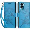 SIENIANLINE Cover per Honor 90 Lite / X50i 5G custodia portafoglio Farfalla - Blu | 3 scomparti carte, 1 tasca banconote, Chiusura magnetica, Supporto, Pelle PU flip cover per Honor 90 Lite