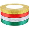 FEPITO 4 Pezzi 10mm Rosso Verde Nastro di Raso Argento Oro Glitter Nastro di Organza Nastro di Natale per Confezione Regalo Nastro per Albero di Natale Nastri per Artigianato