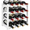 VASMIA Scaffale per vino, Scaffale per Vino in Bambù a 4 Ripiani da Banco, Mobiletto per Conservazione Vino Robusto e Durevole, Supporto per 16 Bottiglie per Cucina o Dispensa, Bianco