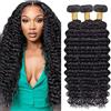 Shoaiye Human Hair Bundles Deep Wave Capelli Veri Tessitura Unprocessed Remy Machine Weave Extensions Double Weft Natural Black Color for Woman 12 14 16 Inch