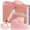 BAIMEI Gua Sha e Rullo di giada,Massaggio Viso,Quarzo Rosa,2 Pezzi