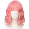 Luxiremi Parrucche Rosa Naturale, 30,5 cm, corte, lunghezza spalla, ricce, ondulate, Bob con frangia, parrucche sintetiche per cosplay, per donne e carnevale
