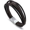 Bandmax Bracciale Uomo in Pelle, Multistrato Intrecciato in Pelle Marrone/Nero Lunghezza 19-23 CM, Bracciale in Vera Pelle con Chiusura in Acciaio Inossidabile, Confezione Regalo