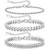 JEMARA Set di 3 braccialetti da uomo in argento, robusti e in acciaio inox, con corda a serpente e catena cubana ro, regolabile, da uomo, 3PCS-Rope/Cuban/Cuban, Acciaio inossidabile, Nessuna