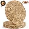 YIYAXIN 6 Sottopiatti Rotondi Eleganti Vimini, Tovagliette Rotonde Giacinto D'Acqua Paglia Naturale 30cm, Sottopiatto Intrecciato Rotondo Bohémien Centro Tavola Elegante per Tavolo da Pranzo, Casa, Matrimoni