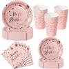 Nkaiso 50Pcs Rosa e Rosa Oro Piatti Carta Compleanno-10 Ospiti