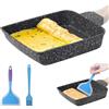 BORDEAG Poele Omelette Giapponese, Padella per frittata, Poele Rettangolare Giapponese, con Manico Rimovibile Compatibile, con Spatola in Silicone e Pennello a olio, 18 x 15 cm