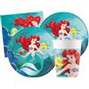 Isola Party Kit festa di compleanno Ariel per 16 persone eco-friendly (16 piatti di carta ⌀ 23 cm, 16 bicchieri di carta 266 ml, 20 tovaglioli di carta 33x33 cm)