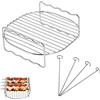 Gekufa,Griglia per friggitrice ad aria da 16.8 pollici a doppio strato con 4 spiedini, accessori multiuso per friggitrice ad aria in acciaio inox, compatibile con Cosori Tower Philips Most 3.5-5.8 QT