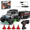 Indrnif RC Fuoristrada Drift Car 1:64 Mini Crawler con rimorchio Tabletop RC Off-Road Car, auto telecomandata 2.4G con luci a LED, giocattolo da corsa per adulti e bambini