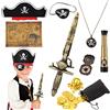 Hifot 29 Pezzi Accessori Costume da Pirata, Pirata Cappello Capitano Binocolo Monete Collana Benda sull'Occhio da Pirata Halloween Carnevale Feste Pirata Cosplay per Bambini Adulti