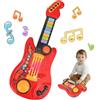 QiquBox Chitarra Giocattolo 2 in 1 con Modalità Pianoforte, Rossa | Idea regalo per bambini dai 3 anni, design pieghevole senza corde, sensori a infrarossi e luci interattive