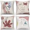 ASDCXZ Set di 4 federe per cuscino bohémien, 40 x 40 cm, arte astratta, moderna, con viso di ragazza e fiore, federa decorativa per cuscino per divano, lavabile, in poliestere e lino, per esterni