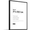 JUNOMI® Cornice portafoto A4 (21 x 29,7 cm), alluminio nero opaco elegante - profilo slim, vetro acrilico antiurto, appendiatura orizzontale e verticale