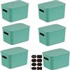 CNKHDZ Set di 6 contenitori con coperchio, contenitori impilabili con coperchio, contenitori in plastica, contenitori per scaffali, cucina, bagno (Verde, 25.5 * 18 * 15.4cm)