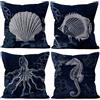 Aoihrraan 61x61cm Confezione da 4 Mare Tema Copricuscini Divano Blu Navy Tartaruga Pesce Cavalluccio Marino Conchiglia Conchiglie Federe Per Cuscini In Lino Ragazzo Camera Da Letto All'Aperto Divano