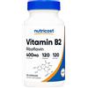 Nutricost Vitamina B2 (Riboflavina) 400mg, 120 Capsule - Senza Glutine, Non OGM, Energia Potenziata, Qualità Premium