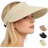 CWENDANER Cappello Di Paglia Visiera Solare Da Donna, Protezione UV UPF 50+, Cappello Estivo Regolabile Pieghevole Per Spiaggia E Viaggio, Nero, 54-60