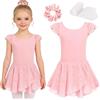 TOSZOLY Vestito Ballerina Bambina, Completo Body Ginnastica Artistica e Body Danza Bambina con Chouchou e Collant Danza Bianchi, Ginnastica Ritmica per Lezioni e Spettacoli 4-9 Anni