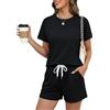 Rapbin Tuta da donna 2 pezzi tinta unita Loungewear girocollo tuta estiva 2025 pantaloncini da salotto con tasche, Nero , L