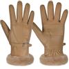 Harssidanzar Guanti in pelle da donna caldi invernali foderati di pelliccia SL022EU, Cachi, Taglia S