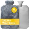 Qomfor XXL Borsa Acqua Calda Grande (3L) con Fodera Morbida - Borsa Acqua Calda Pelosa in Pelliccia per Dolori e Relax - Borraccia Acqua Calda Perfetta per Inverno, Crampi e Mal di Schiena (Grigio)