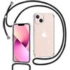 Tikgue Cover per iPhone 13, Custodia con Cordino Silicone Glitter Brillantini Trasparente Morbida Cover con Collana Sottile Protettiva Bumper Antiurto TPU Case - Nero