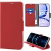 N NEWTOP Cover Compatibile con REALME C53 - C51 - NARZO N53, HQ Lateral Custodia Libro Flip Chiusura Magnetica Portafoglio Simil Pelle Stand Protezione Completa Case TPU Anti Urto Guscio (Rosso)
