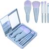 XMOSNZ Set di pennelli da trucco, dimensioni da viaggio, con custodia e specchio, piccola funzione completa di pennelli da trucco, perfetto per i viaggi (5 pezzi, blu)