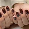 Aribliseza Press On Nails, 24 pezzi di unghie finte a pois, corte ovali, copertura completa marrone, unghie acriliche lucide, manicure autunnale per donne e ragazze, set di unghie finte adesive