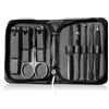 XMOSNZ Set Manicure Tagliaunghie Kit Pedicure -9pcs Kit Manicure in Acciaio Inox, Strumenti Per La Cura Delle Kit Unghie Con Lussuosa Confezione Regalo in Pelle Da Viaggio (9, Nero)