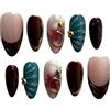 Aribliseza Press On Nails, 10 pezzi (Taglia S) Unghie finte a mandorla in gel fatte a mano di media lunghezza con sfumatura marrone