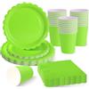 ZblPyro Set Stoviglie per Feste Giallo-Verde (30 Ospiti), con Piatto di carta ondulato 23cm e 18cm, Bicchieri di carta, Tovaglioli, Per Feste Primavera e Pasqua