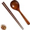 Hachera Set Di 2 Cucchiai e Bacchette In Legno - Per Zuppa, Ramen, Sushi, Cucina Giapponese - Stile Vintage (20cm)