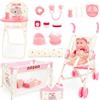 deAO Kit di Accessori di Bambole-Accessori per Passeggini, Sedie da Pranzo, Culle, Aacchi, Biberonne, Coperte,-con Bambole 30cm, Giochi di Ruolo Giocattoli, Regali per Ragazze di 3 Anni+,Bianco e Rosa