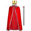 jerbro 3 pezzi cappotto regina cappotto di velluto + corona re regina + scettro per donne e uomini Halloween adulti teatro carnevale travestimento carnevale carnevale travestimento (rosso, 49,2 in/125 cm)