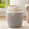 OIAHOMY Cesto portabiancheria in corda intrecciata grande, altezza 65 cm, moderno cesto curvo con manici allungati, per riporre vestiti, bagno, pieghevole (bianco e grigio chiaro)