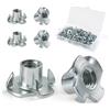 FOMGIIN Dadi a T M8 X 11 mm, 50 Pezzi Acciaio Zincato T Dado, Filettato Dadi a Griffe Dadi con 4 Griffe Legno Inserti per il Fissaggio di Parti di Mobili Dado con Griffe Manicotti da
