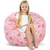 decalsweet Grande Poltrona a Sacco per Bambini con Cerniera, Pieghevole Sedia Sacchetto Sacco di Fagioli per Animali di Peluche per Ragazzi Ragazze Indoor Outdoor (No Filling), Fiocco Rosa