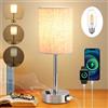 LSWZZ Lampada da comodino a dimmerabile al tocco, lampada da tavolo con porta di ricarica USB A+C, paralume in lino, base in metallo, camera da letto, ufficio, soggiorno, (lampadina inclusa) (Beige)