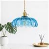 YLTLINK Lampadario a sospensione in vetro blu plafoniera Design lampadario a fiore bronzo vintage E26/E27 sospensioni per illuminazione interna altezza regolabile plafoniera cucina/soggiorno/sala da