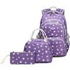 SIVENKE, Set per la scuola con zaino, borsa portapranzo e astuccio, 3 pezzi, zaino per libri per scuola media, Viola
